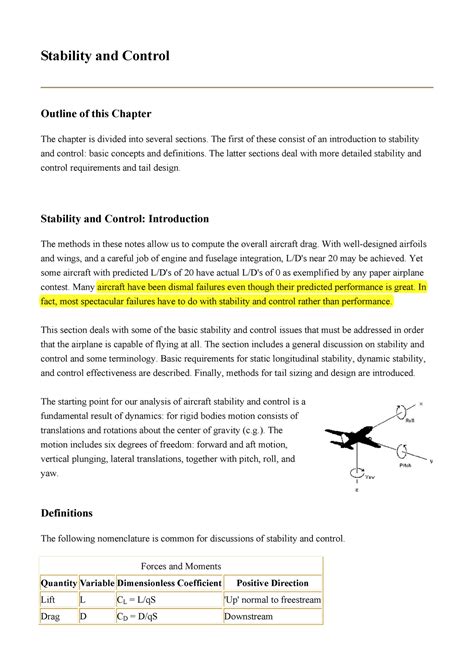 8 Stability and Control - Stability and Control Outline of this Chapter ...
