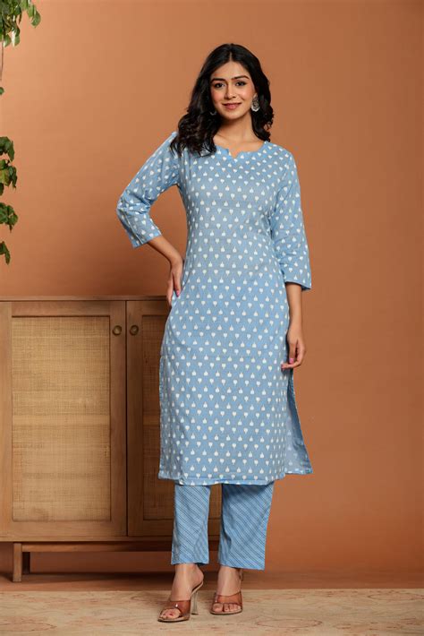 Sky Blue Cotton Kurta Set - RAGAVI JAIPUR – Ragavi