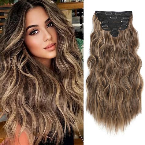 Amazon.com : Clip in Hair Extensions - 4Pcs 20 Inch Hair Extensions for ...