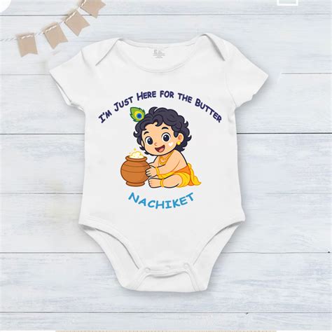I Am Just Here For The Butter with customised Baby name_ White Onesie ...
