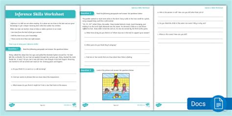 Reading Comprehension Skills: Inference Worksheet (Year 3-4)