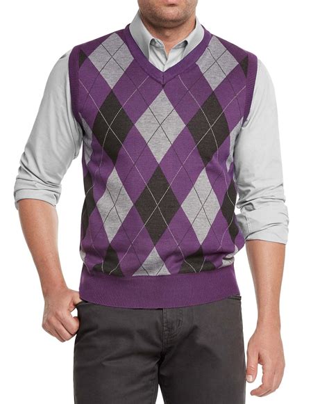 True Rock - True Rock Men's Argyle V-Neck Sweater Vest (Purple/Blk/Gray ...