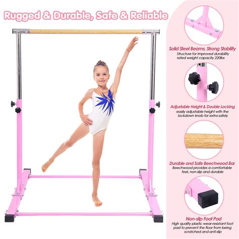 Dai&F Gymnastics Kips Bar for Kids, Adjustable Height 3'-5' Junior ...