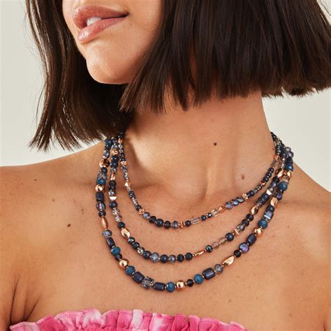 Blue Chunky Bead Layered Necklace - Accessorize India
