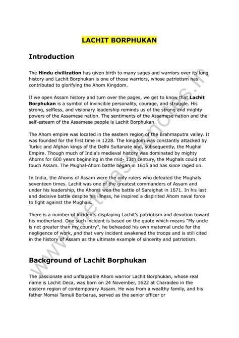 Essay on Lachit Borphukan in English (Simple 1000 Words) - The Treasure ...