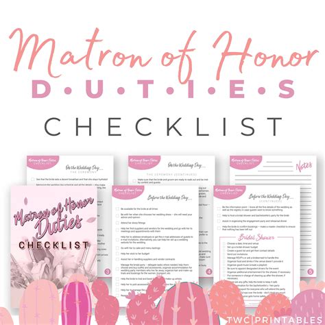 Matron Of Honor Duties Checklist Printable - Printable Word Searches