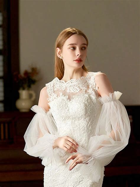 1 par de guantes de novia para boda con mangas removibles de tul ...