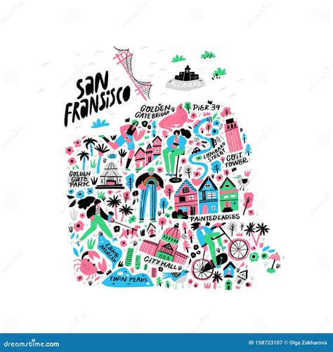 San Francisco City Map USA Labelled Black Illustration | CartoonDealer ...