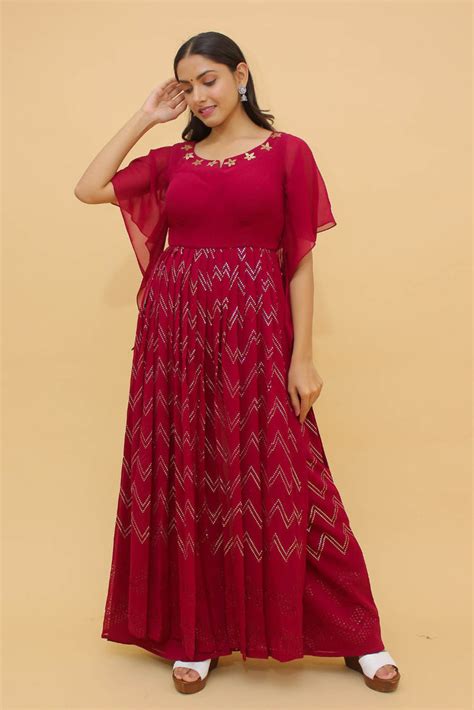 Raspberry Pakistani Georgette Plazo Suit For Indian Festival