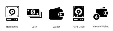 A set of 5 mix icons as hard drive cash wallet | Premium Vector