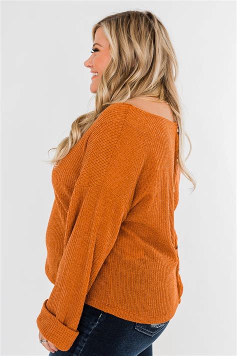 Button Down Back Sweater- Burnt Orange – The Pulse Boutique