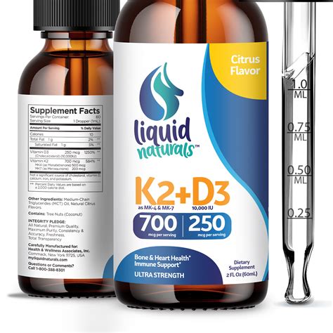 Liquid Vitamin D Drops with K2 (MK7) Supplement, Tasty Citrus Flavor, Liquid Vitamin D3 with K2 ...