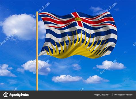 Flag of British Columbia on flagpole wavy blue sky — Stock Photo ...