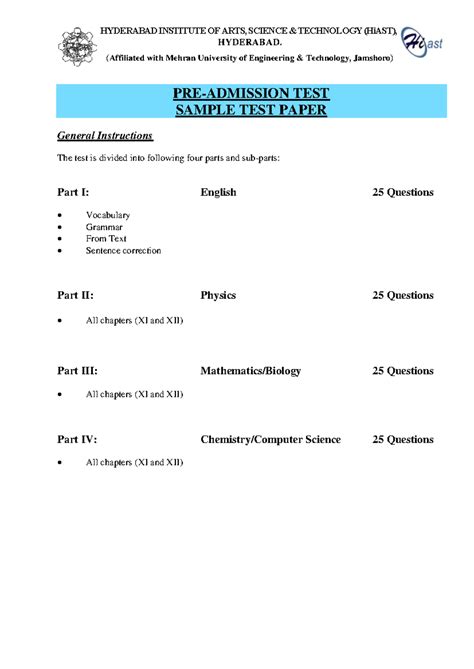 23-02-2022-Sample Pre-admission Test Paper - HYDERABAD INSTITUTE OF ...