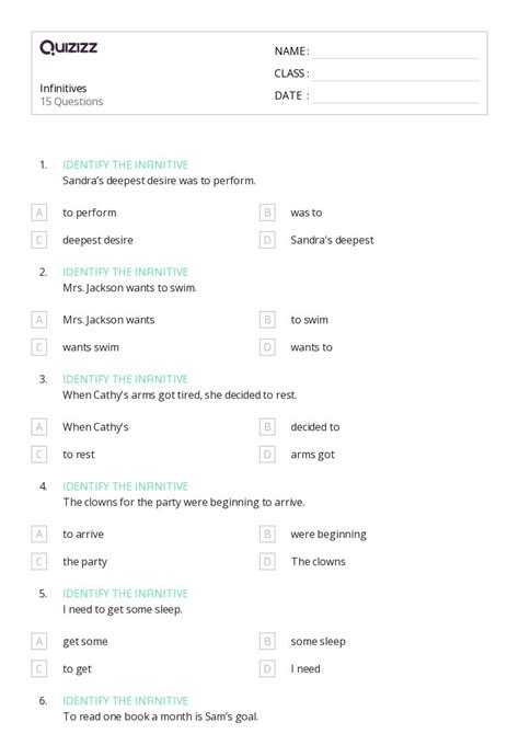 50+ Infinitives worksheets for 8th Class on Quizizz | Free & Printable