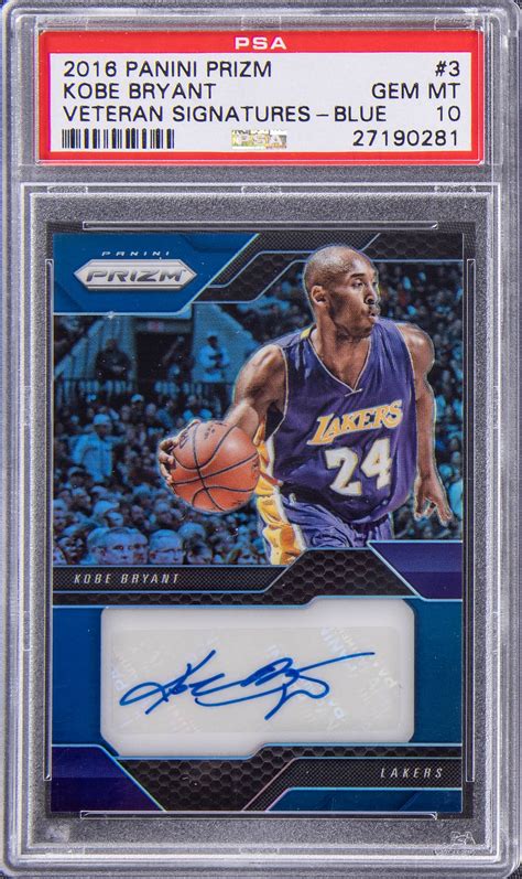 Kobe Bryant 2016 Prizm #3 Veteran Signatures - Blue /49 PSA 10 Price ...