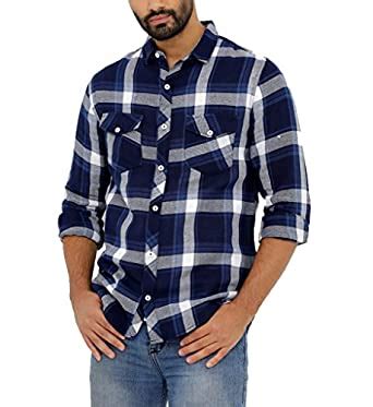 Nick&Jess Mens Blue and White Slim Fit Check Casual Shirt : Amazon.in ...