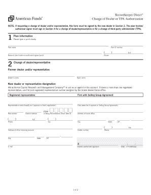 Change of Dealer or TPA Authorization - Blank Fillable Template | Fill ...