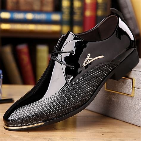 Men's Patent Leather Oxford Shoes - Sleek Lace-Up Formal Dress Shoes ...