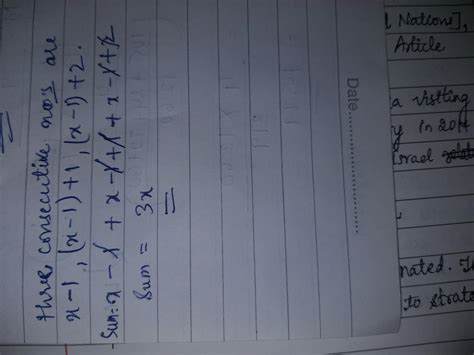 The sum of three consecutive numbers whose smallest number is x - 1 is ...