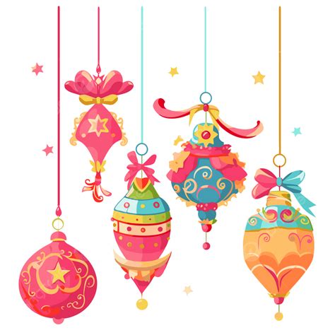 Hanging Ornaments Vector, Sticker Clipart Set Of Cartoon Christmas ...