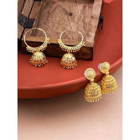 Buy Yellow Chimes Golden Hoop Jhumka Earrings for Women- Combo Of 2 ...