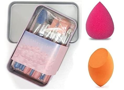 Leticia Fiber Bristle Makeup Brushes Set Kit With Pink Metal Storage ...