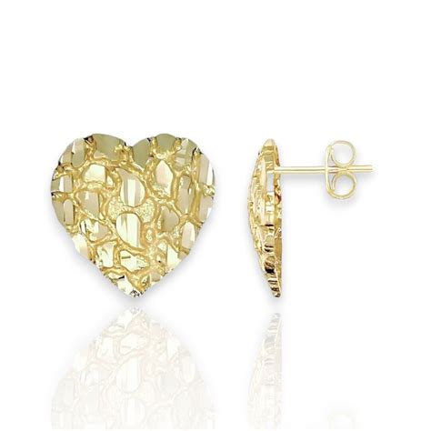 10k Solid Gold Heart Nugget Stud Earrings Push Back for Girl Women All ...