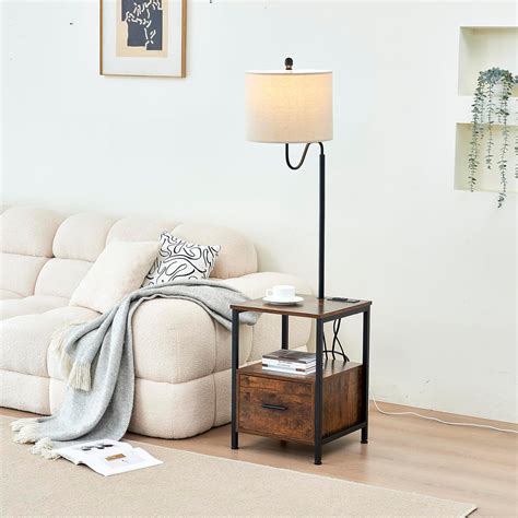 Topotdor Floor Lamp with Table, Wooden End Table with Lamp Attached ...