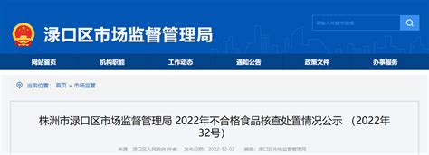 湖南省株洲市渌口区市场监督管理局公示不合格食品核查处置情况（2022年32号）-中国质量新闻网