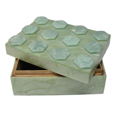 Handcrafted Mint Green Resin Organizer Box with Hexagonal Inlay