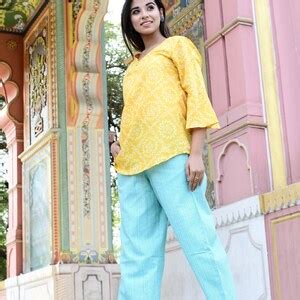 Buy India Short Kurta Top Set Trousers Top Tunic Set Bandhani Printed ...