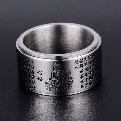 心经本命佛生肖戒指可转动不锈钢复古个性潮男生指环饰品-阿里巴巴