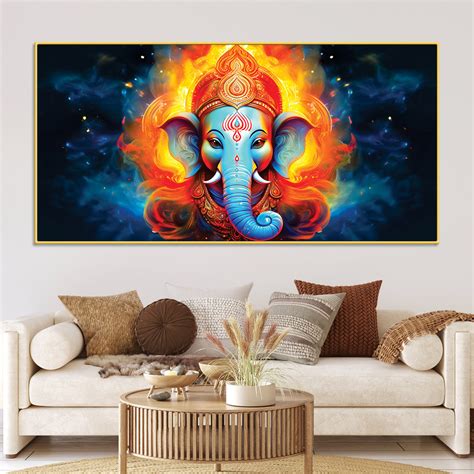 Powerful Lord Ganesha Colorful Spiritual Canvas Wall Art Painting for