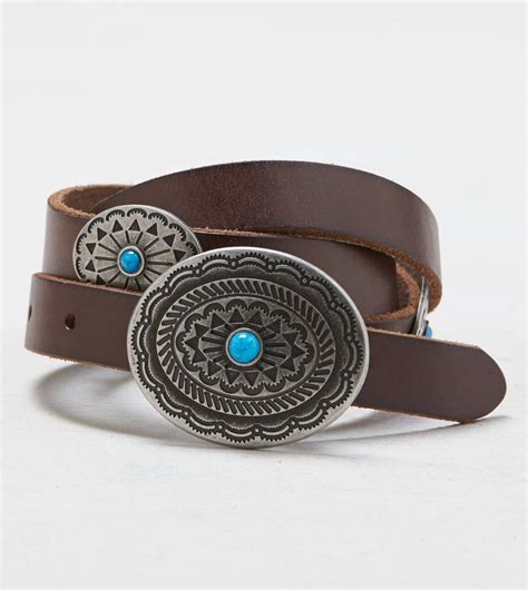 AEO Turquoise Concho Leather Belt , Brown | American Eagle Outfitters ...