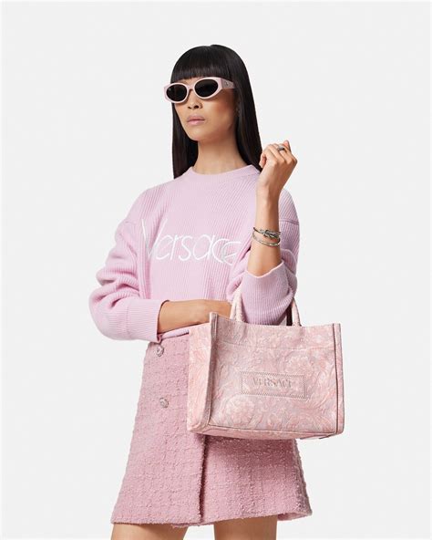 Barocco Athena Small Tote Bag Pink,Print | VERSACE
