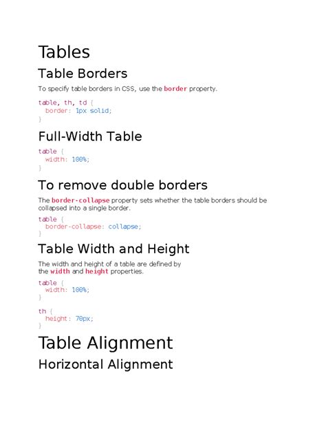 CSS Table Borders and Properties - Web Programming Guide - Studocu