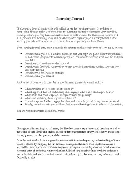 Image result for Learning Journal Example