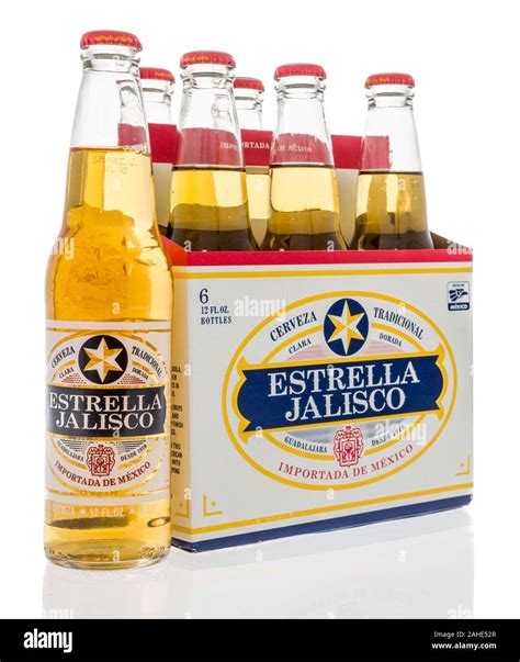 Winneconne, WI - 28 December 2019 : A six pack of Estrella Jalisco beer ...
