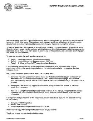 Fillable Online FTB 4803 MEO, Head of Household Audit Letter. Head of ...