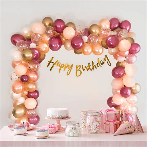 Buy Birthday decoration items with burgundy and peach balloons- 73 ...