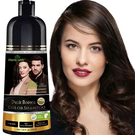 Herbishh Dark Brown Hair Color Shampoo 3 in 1 100 Grey Coverage Hair ...