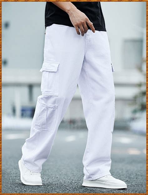 Men Flap Pocket Side Cargo Jeans | White Cargo Pants Outfit ...