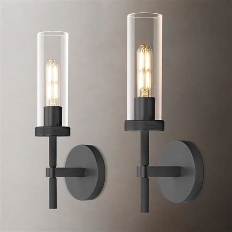 Black Wall Sconces Set of Two, 14" Bathroom Vanity Sconce Light, Glass ...