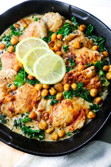 CREAMY LEMON CHICKEN THIGHS WITH KALE AND CHICKPEAS | Recipe | Lemon ...
