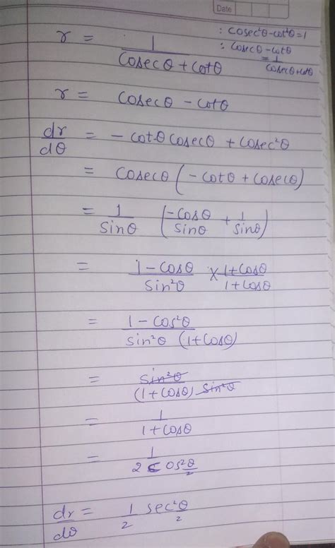 find the derivative r= (cosec + cot)^-1 - Brainly.in