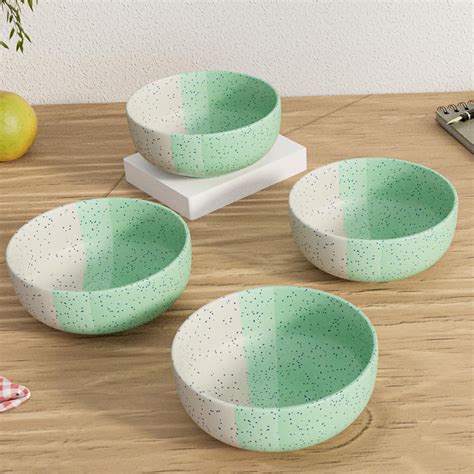Buy The Earth Store Tritone Green Matte Ceramic Bowl Set of 4-500ML ...