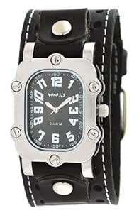 Nemesis Men's STH007K Signature Stainless Steel Watch With Leather Cuff ...