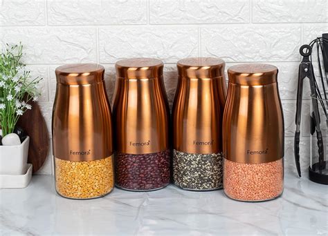 Buy Femora Copper Metallic Clear Glass Jars | See Through Bottom Jar ...
