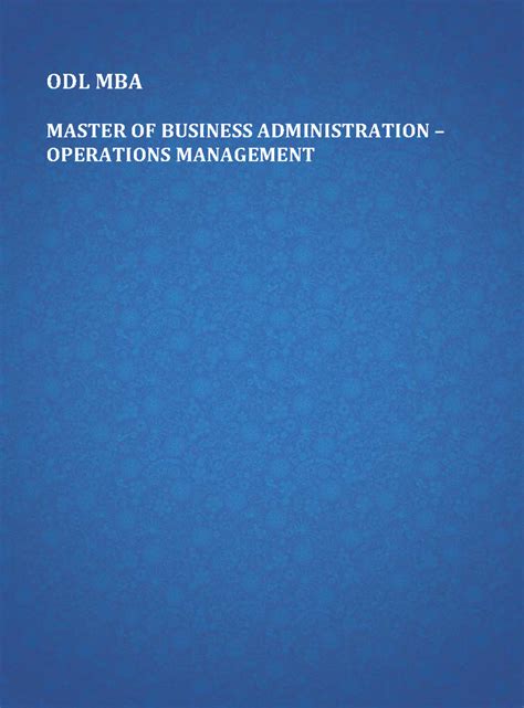 Master of Business Administration Operations Management - ODL MBA ...